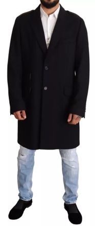 Dolce & Gabbana Blue Trench Coat Long Wool Stretch Mens Jacket