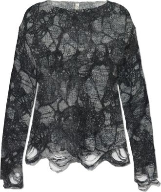R13 Trui met een vintage effect - Dames - Ronde hals truien - Grijs - 2XS - Wol - Truien & Vesten