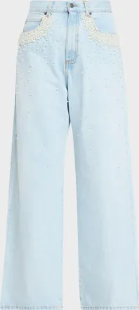 Giuseppe Di Morabito Act II: The Fall of Icarus Imitation Pearl-Embellished Wide-Leg Jeans