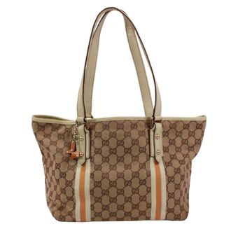Gucci Beige Ivory Yellow Gg Canvas Leather Tote Bag (Pre-Owned)