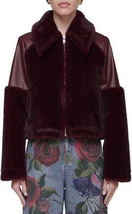Avec Les Filles Faux Fur & Faux Leather Moto Jacket in Deep Red at Nordstrom Rack, Size X-Small