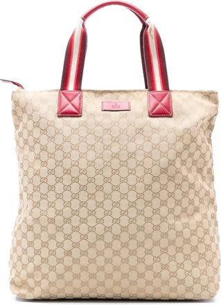 Gucci Borsa tote in tela GG con decorazione Web 2016-2025 - Marrone