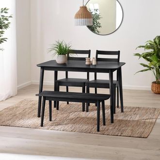 Furniturebox Lynton Small Black Wooden Dining Table with 2 Chairs & Bench