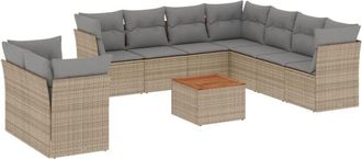 vidaXL Juego De Sof&aacute;s Jard&iacute;n Con Cojines Beige 10 Pzas Rat&aacute;n Sint&eacute;tico Vidaxl