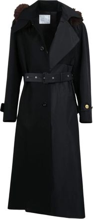 sacai Cappotto in flanella di lana x taffet&agrave; - - Coats - Donna - Nero - M