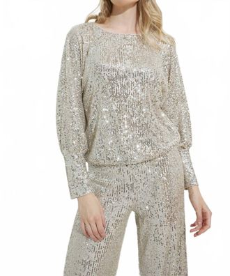 Joseph Ribkoff Sequin Blouse In Silver/nude