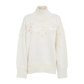 Chloé Turtlenecks, female, White, Size: S White Wool Sweater with Bishop Sleeves