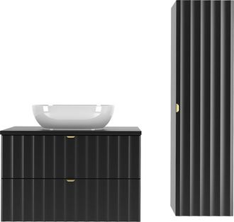 Petits Meubles Set de muebles con lavabo y columna estratificado Negro