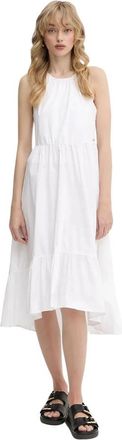 A|X Armani Exchange ASV Katoenen Ruche Midi Jurk - Dames - Casual kleedjes - Wit - M - Katoen - Kleedjes