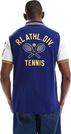 Polo Ralph Lauren Polo piqué classica oversize blu scuro con stampa sul retro e applicazione a P-Blu navy