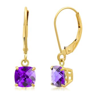 MAX + STONE Solid 10K Yellow Gold Cushion Cut Dangle Gemstone Leverback Earrings