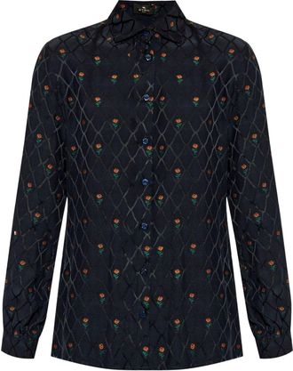 Etro floral diamond grid shirt - women - Polyester/Silk/Viscose - 44 - Blue