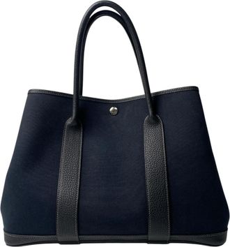 Herm&egrave;s Black Canvas Leather Tote Bag (Pre-Owned)