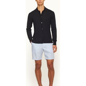 Orlebar Brown Norwich Lino Tailored Fit Smart Italian Linen Shorts in Springwater Blue at Nordstrom, Size 30