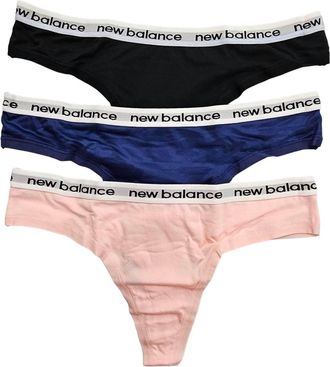 New Balance Womens 3-Pack Performance Underwear Eversoft Thong In Black/blue/peach Soda