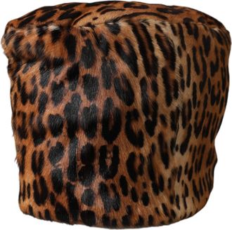 Dolce & Gabbana Brown Leopard Fur Women Bucket Hat Goat Leather