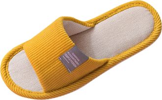 Generic Women Flax Flip Flop Slippers Indoor Comfort Shoes for Spring Autumn Unisex Lovers Casual Flat Footwear (Yellow, 4.5)