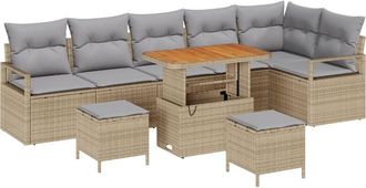 vidaXL Garden Sofa Set with Cushion 9 pcs Beige Poly rattan Vidaxl