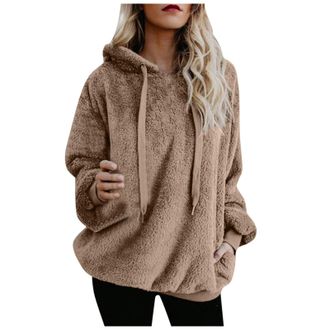 Generic Womens Fleece Hoodie, Hoodies for Women UK Oversized Jacket Casual Jumper Loose Long Sleeve Coat Winter Sweatshirt Warm Fuzzy Fluffy Zip Tops Pullover