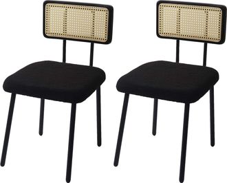 Hhg Nunca Usado] Lote De 2 Sillas De Comedor Hhg 707, Sill&oacute;n Silla, Madera Poly-rattan Metal Boucl&eacute;, Tela/textil Negro