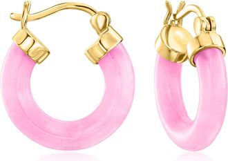 RS Pure by Ross-Simons Pink Jade Hoop Earrings in 18kt Gold Over Sterling