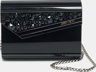 Jimmy Choo London Candy Black Acrylic And Leather Chain Clutch
