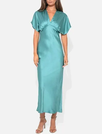 Adelyn Rae Charlotte Flutter Sleeve Dress In Jade