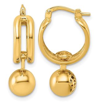 Diamond2Deal 14K Yellow Gold Patterned Cutout Movable Ball Dangle Hoop Earrings