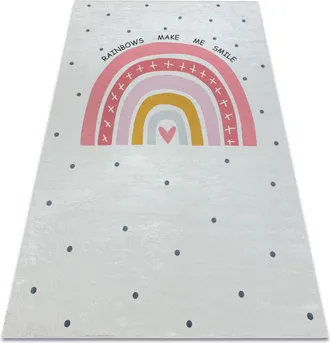 RugsX BAMBINO 47810 washing carpet Rainbow, dots for children anti-slip - white / pink white 140x200 cm