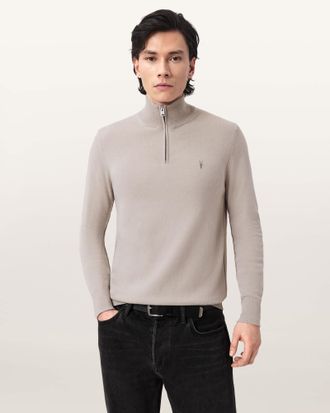 AllSaints Wool/Polyamide Kilburn Zip Funnel Neck Ramskull Jumper, Size: XXL
