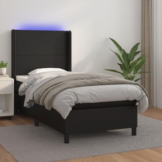 vidaXL Vidaxl - Cama Box Spring Colch&oacute;n Y Led Cuero Sint&eacute;tico Negro 100x200 Cm