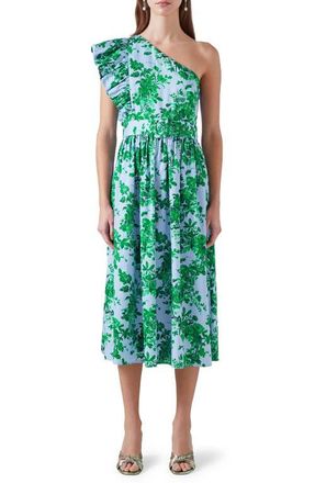 L.k. Bennett Maud Neon Print Belted One-Shoulder Midi Dress in Blue at Nordstrom, Size 4 Us