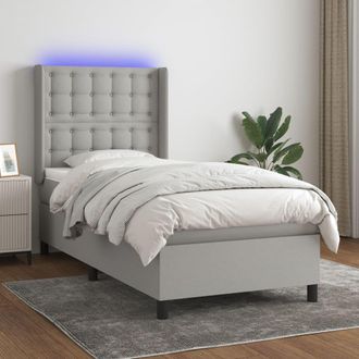 vidaXL Vidaxl - Cama Box Spring Colch&oacute;n Y Luces Led Tela Gris Claro 90x190 Cm
