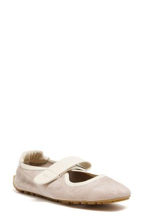 Aquatalia Quero Water Resistant Mary Jane Flat in Warm Grey Suede at Nordstrom, Size 10.5