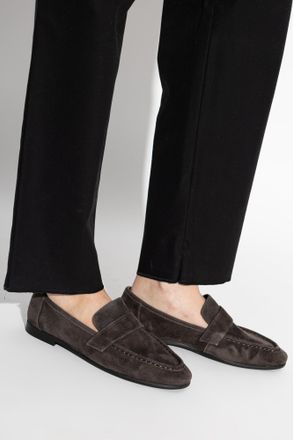 Black Suede Studio Arrow Loafers Shoes, Womens, Brown