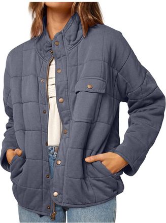 Generic Quilted Coat for Women UK Sale Clearance Winter Thicken Jacket Padded Down Coat Warm Fleece Cotton Coat with Pocket Ladies Lightweight Outerwear Winte