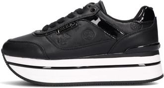 Guess Schoenen, Dames, Zwart, 38 EU, Leer, Zwarte Platform Sneaker Hansin