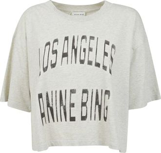 Anine Bing Tops, Dames, Grijs, M, Katoen, Boxy katoenen T-shirt met Varsity-stijl