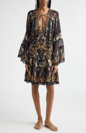 Camilla Flamenco Folklore Print Long Sleeve Tiered Ruffle Silk Minidress at Nordstrom, Size X-Small