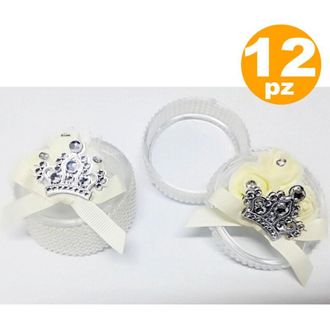 Trade Shop Trade Shop - Set 12 Bomboniere Scatola Corona Rosa Bianca Perle 6x3cm Portaconfetti Matrimoni