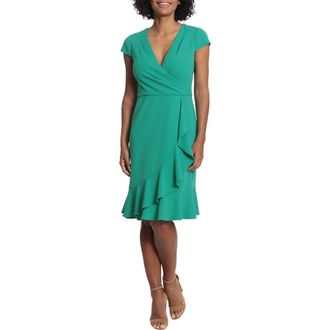 London Times Ruffle Faux Wrap Dress in Grev at Nordstrom Rack, Size 6