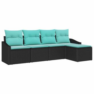 vidaXL Juego De Sof&aacute; Con Coj&iacute;n 5 Pcs Negro Rat&aacute;n Sint&eacute;tico Vidaxl