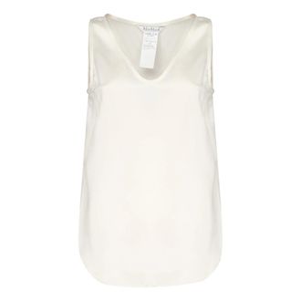 Max Mara Sleeveless Tops, female, White, 2XS, White Silk Sleeveless Top with Wide Neckline