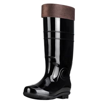 Generic Wellington Mens Knee High Rainboots Winter Warm Fur Lined Rain Boots Wellies Waterproof Slip On Water Shoes Non-Slip Gardening Rubber Shoes for Outdoo