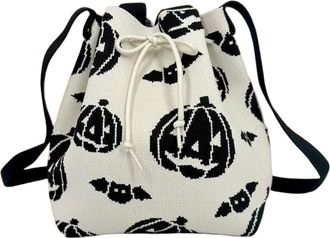 Generic NYSDM Womens knitted drawstring bagwith green Christmas tree pattern cute style for use during festivals