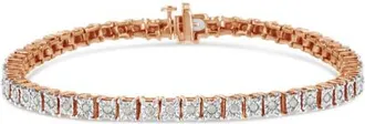 House of Brilliance Silver 1.0 Ctw Rustic Diamond Square Frame Miracle-Set Tennis Bracelet in Rose Gold Over Silver at Nordstrom, Size 7