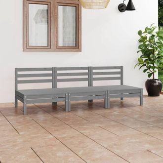 vidaXL Juego De Muebles De Jard&iacute;n 3 Piezas Madera Maciza De Pino Gris Vidaxl