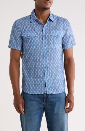 Frye Geometric Print Short Sleeve Button-Up Shirt in Vintage Indigo at Nordstrom Rack, Size X-Large
