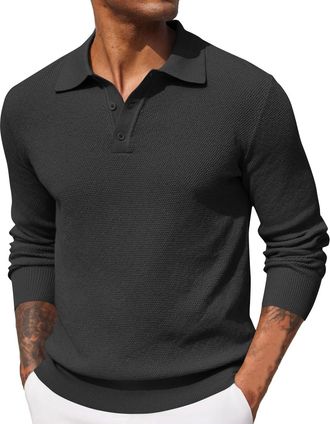 Generic Long Sleeve Polo Shirts for Men UK Slim Fit Lightweight Casual Work Golf Shirt Slim Summer Fall Button Lapel Pullover Tees, Grey, XL