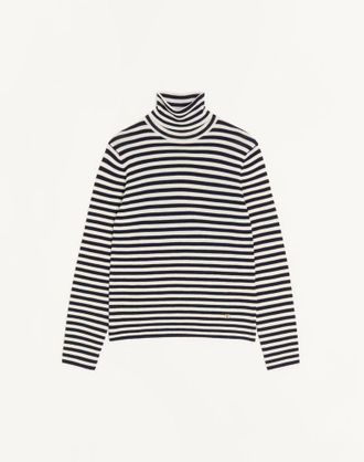 Valentino Maglione Collo Alto Valentino In Lana Con Patch VLogo Uomo AVORIO/NAVY XXL